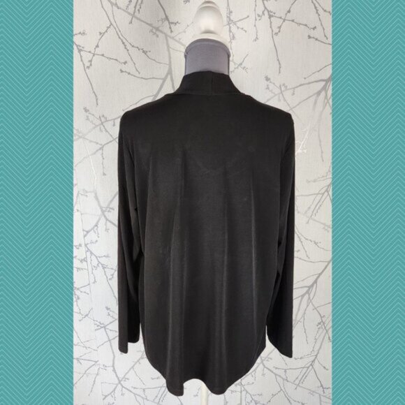 Kim & Co Black Stretch Knit Tie Neck Blouse Career Boss - Picture 3 of 4